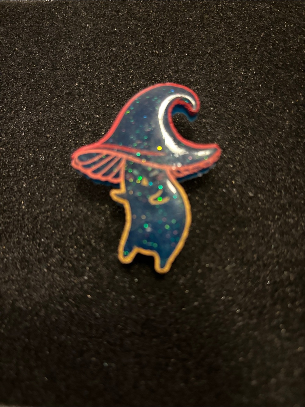 Blue Glitter Mushroom Pin for Kids